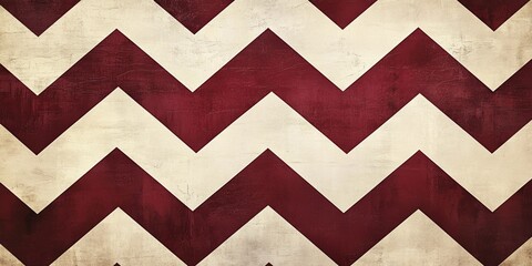 Maroon and cream zigzag pattern with a distressed, vintage texture, offering a classic yet rustic design with a warm and inviting feel
