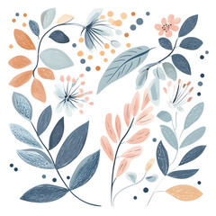 Fototapeta premium floral and leaf on white background in doodle-style tile designs with graphic format.