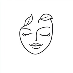 Obraz premium An abstract logo featuring a woman's smiling face, depicted in a minimalistic line art style with simple, flowing lines, isolated on a white background