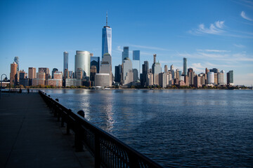 Fototapeta premium New York, United States. New York city skyline in Midtown Manhattan. USA, NYC, NY, Manhattan. American big city. Lower Manhattan skyline. New York from New Jersey. Downtown Manhattan.
