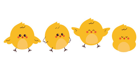 hand drawing cartoon chick sticker set. cute animal drawing, doodle set