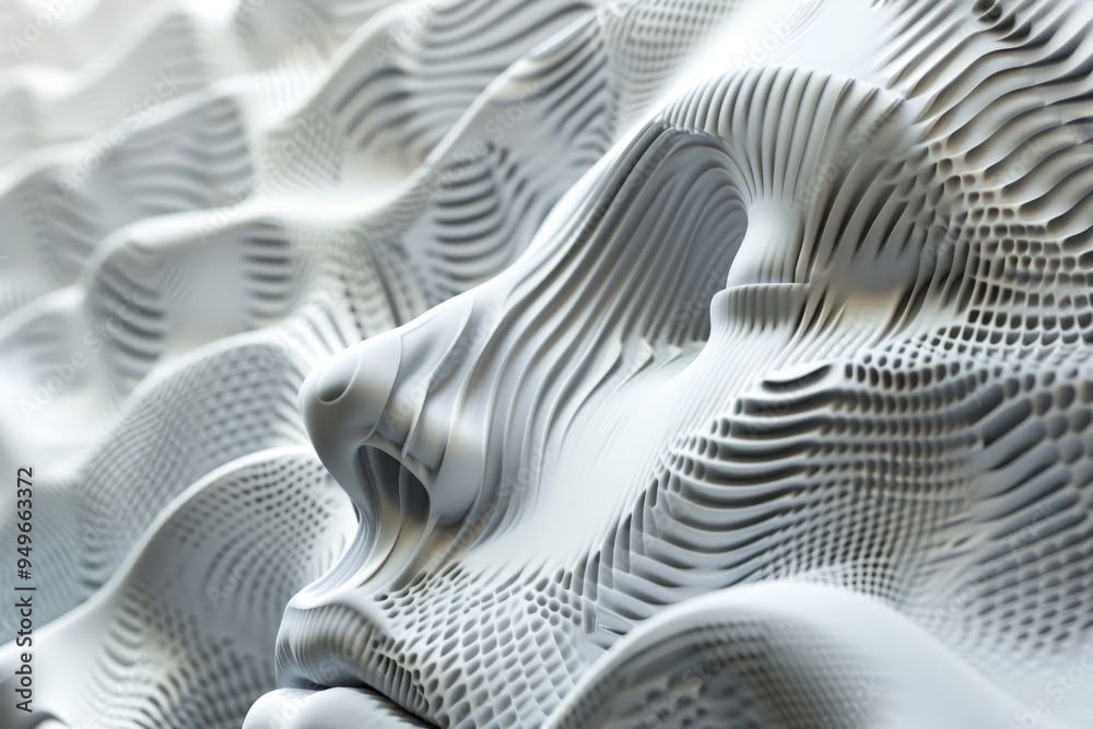 Poster detailed view of a wall constructed with wavy lines creating a unique texture and pattern, the beaut