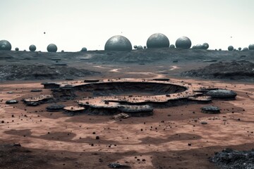 Obraz premium Surreal Alien Landscape with Craters and Domes