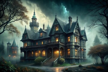 moody misty foggy mysterious dark romantic eerie mysterious gothic luxury mansion
