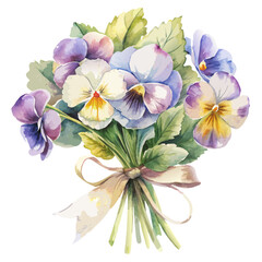 Fototapeta premium Watercolor Pansy Bouquet with No Background
