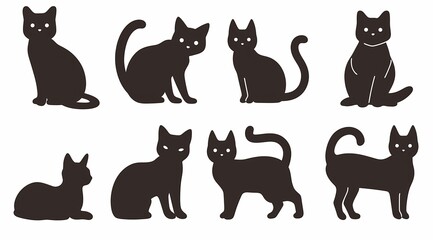 Silhouette collection of playful black cats in various poses.