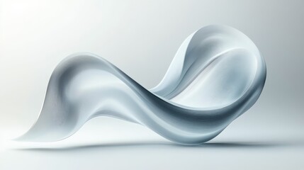 Peaceful abstract symbol with smooth curves and dynamic shapes, set against a white-light grey background, evoking tranquility