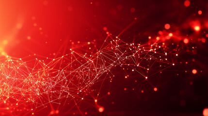 Red background, digital technology wallpaper with glowing lines and connections in the air, creating an abstract tech inspired design with red hues
