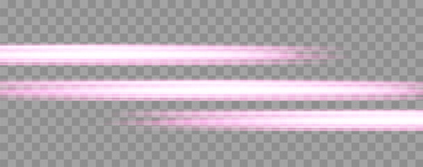 Speed rays, velocity light neon flow, zoom in motion effect, pink glow speed lines, colorful light trails, stripes. Abstract background, vector illustration. © Elena