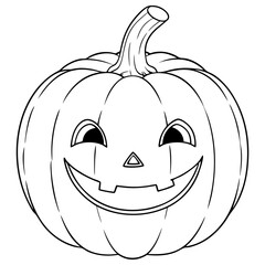 Black line drawing ,emoticon pumpkin,happy