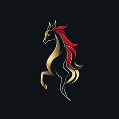 Obraz premium A stylized black horse with a flowing red mane, designed for a modern and elegant look.