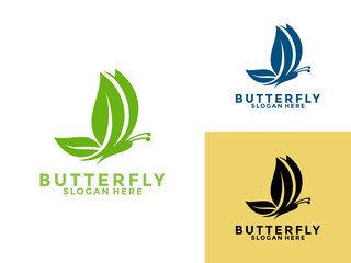 Butterfly Formed from Green Leaf, Butterfly logo design vector template