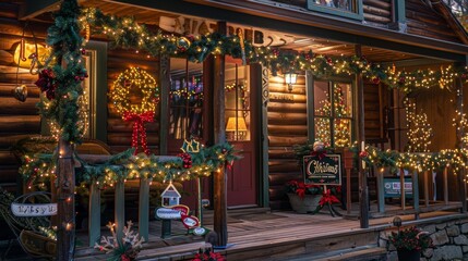 Festive Front Porch with Lights, Garlands, and Christmas Decorations for Holiday Cheer