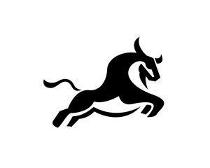 simple abstract jumping bull art logo design template illustration