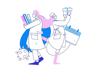 Medical characters fighting the epidemic flat vector concept operation hand drawn illustration
