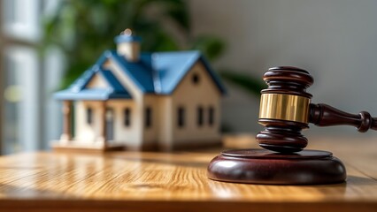Real Estate Law and Property Auction, Law hammer and house model.