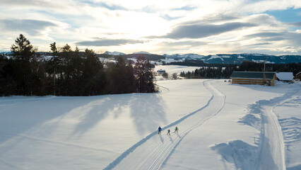 Cross-country skiing in the German Alps in winter