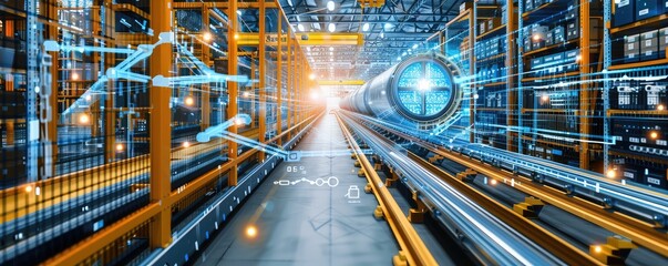 Fototapeta premium High-tech warehouse with automated conveyor systems.