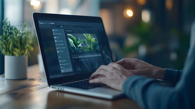 Laptop Displaying Digital Content Management System Interface for Seamless Website Editing