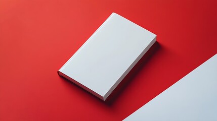 White blank cover magazine mockup lean over red and white background : Generative AI