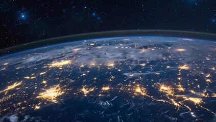 Obraz premium Earth at Night with City Lights and Stars