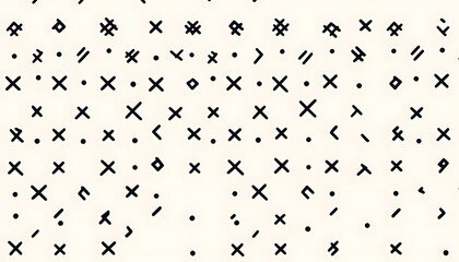 Repeating patterns of small, simple shapes like dots, crosses, or lines, spaced out across a solid background