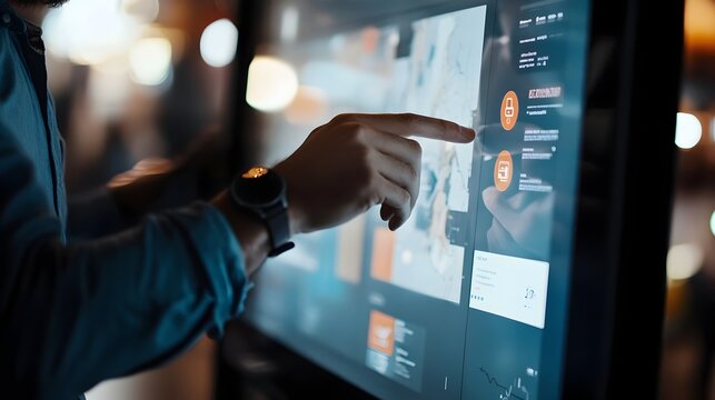 User Interacting with Website Prototype on Large Touch Screen Interactive Design Concept User