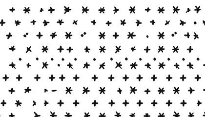 Fototapeta premium Repeating patterns of small, simple shapes like dots, crosses, or lines, spaced out across a solid background