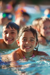 Obraz premium Children Learning to Swim in a Lively Community Pool Setting