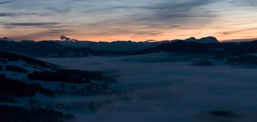 Fototapeta premium Sunset in Allgäu in the german alps in winter