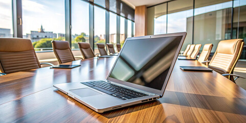 Laptop Computer with Opened Lid on the Table in the Office