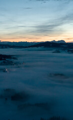 Sunset in Allgäu in the german alps in winter