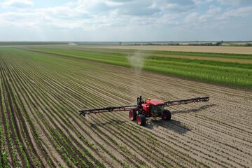 Precision agriculture with automated machinery in a large field. Crops and machinery working in sync, Generative AI