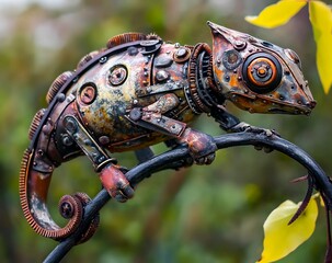 Metal Chameleon on Branch twig sitting
