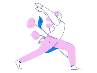 Practicing yoga, physical and mental health, flat vector character concept, operation hand drawn illustration
