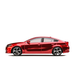Fototapeta premium Concept car sports premium coupe. Plug-in hybrid. Technologies of eco-friendly transport. Red car on white background.