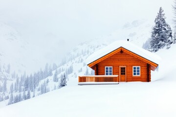 A charming wooden cabin surrounded by a serene snow-covered landscape, perfect for winter escapes and cozy retreats.