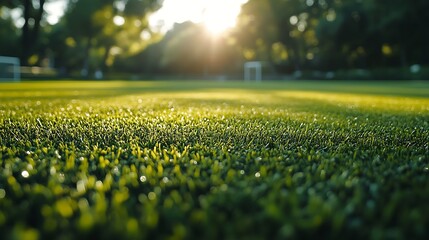 Background of a public park soccer field from the sideline angle with a shallow depth of field : Generative AI