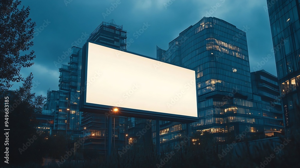 Poster large horizontal blank advertising poster billboard banner mockup in front of building in urban city