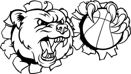 Bear Basketball Ball Claw Grizzly Animal Mascot