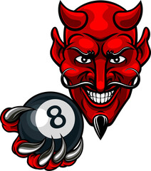 Devil Angry Pool 8 Ball Billiards Mascot Cartoon