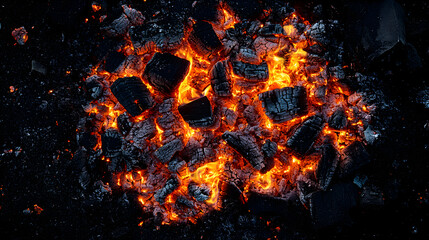 glowing embers from a fire pit, against a dark background.

