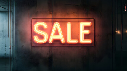 SALE spelled out with glowing neon tubes, with the tubes creating a slight shadow on the wall.


