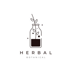 herbal drink botanical concept line logo design vector