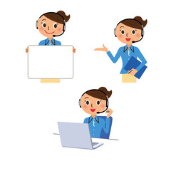 コールセンターで働く女性の色々なポーズ