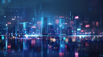 Fototapeta premium Conceptual Art of Futuristic Cityscape with Glowing Skyscrapers Neon Lights and Advanced Techn ology Reflecting a Visionary Imaginative and Innovative