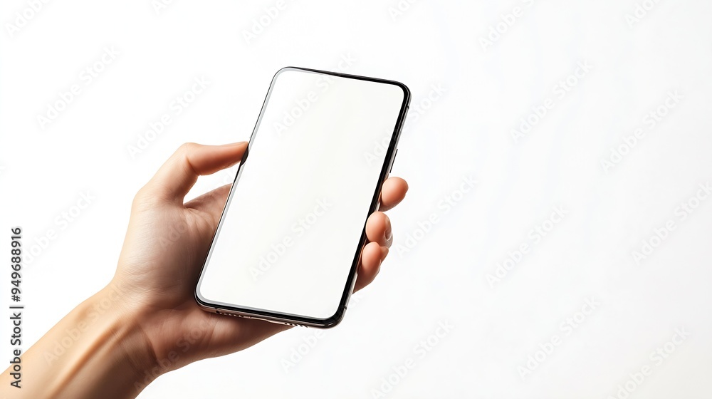 Poster Hand using smartphone with blank screen isolated on white background : Generative AI