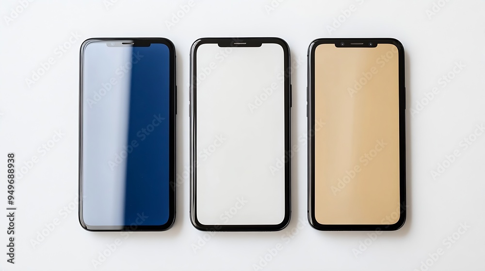 Aufkleber flat rays collection of smartphone mockup blank screen isolated with clipping path on white background : Generative AI
