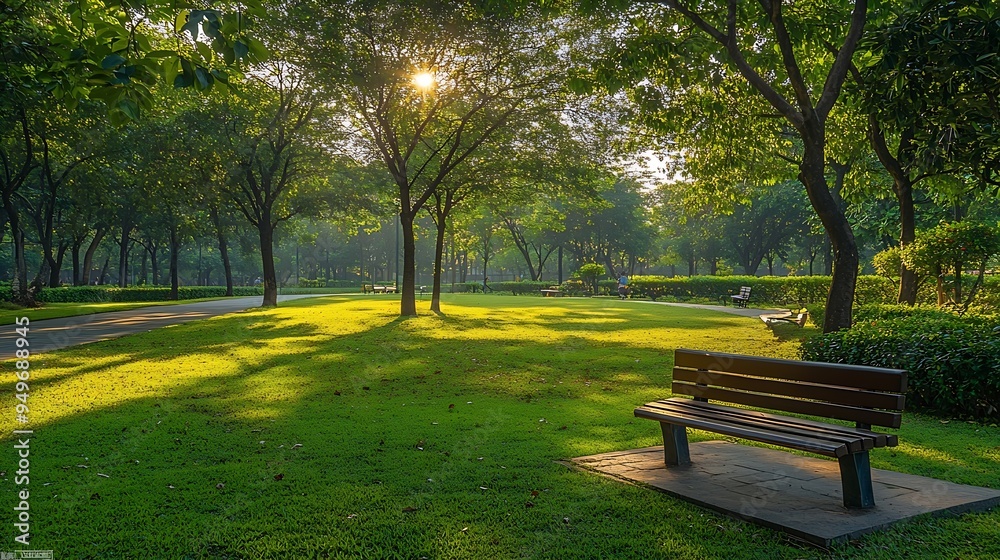Poster panorama public park with clipping path : generative ai