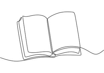 Minimalist continuous line illustration of an open book symbolizing education and literature